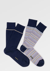 Short Socks in Stretch Cotton Stripes Bipack - Sangria Stripe Print - C135 riga sangria | Perofil