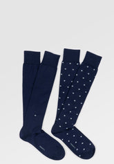 Long Socks in Stretch Cotton Geometric Bipack - Blue Print - C052 fantasia blu | Perofil