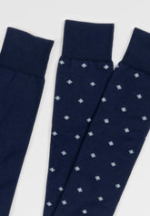 Long Socks in Stretch Cotton Geometric Bipack - Blue Print - C052 fantasia blu | Perofil