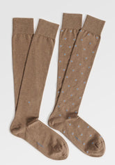 Long Socks in Stretch Cotton Geometric Bipack - Taupe Mélange Print - C145 fantasia tortora melange | Perofil