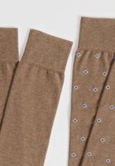 Long Socks in Stretch Cotton Geometric Bipack - Taupe Mélange Print - C145 fantasia tortora melange | Perofil