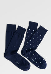 Short Socks in Stretch Cotton Geometric Bipack - Blue Print - C052 fantasia blu | Perofil
