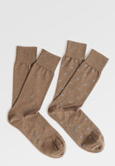 Short Socks in Stretch Cotton Geometric Bipack - Taupe Mélange Print - C145 fantasia tortora melange | Perofil