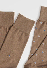 Short Socks in Stretch Cotton Geometric Bipack - Taupe Mélange Print - C145 fantasia tortora melange | Perofil