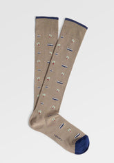 Long Socks in Stretch Mercerized Cotton Van - Taupe Mélange Print - C145 fantasia tortora melange | Perofil