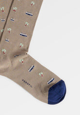 Long Socks in Stretch Mercerized Cotton Van - Taupe Mélange Print - C145 fantasia tortora melange | Perofil