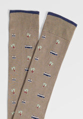 Long Socks in Stretch Mercerized Cotton Van - Taupe Mélange Print - C145 fantasia tortora melange | Perofil