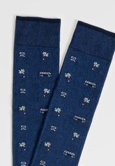 Calza Lunga in Filo di Scozia Elasticizzato Van - Fantasia Denim Melange - C137 fantasia denim melange | Perofil