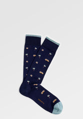 Short Socks in Stretch Mercerized Cotton Van - Blue Print - C052 fantasia blu | Perofil
