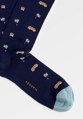 Short Socks in Stretch Mercerized Cotton Van - Blue Print - C052 fantasia blu | Perofil