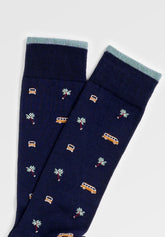 Short Socks in Stretch Mercerized Cotton Van - Blue Print - C052 fantasia blu | Perofil