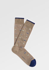 Short Socks in Stretch Mercerized Cotton Van - Taupe Mélange Print - C145 fantasia tortora melange | Perofil