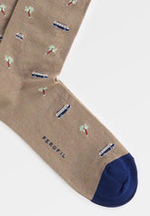 Short Socks in Stretch Mercerized Cotton Van - Taupe Mélange Print - C145 fantasia tortora melange | Perofil