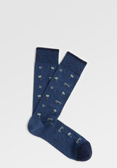 Short Socks in Stretch Mercerized Cotton Van - Denim Mélange Print - C137 fantasia denim melange | Perofil