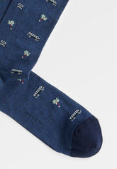 Short Socks in Stretch Mercerized Cotton Van - Denim Mélange Print - C137 fantasia denim melange | Perofil