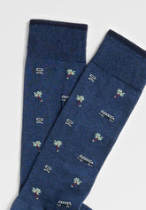 Short Socks in Stretch Mercerized Cotton Van - Denim Mélange Print - C137 fantasia denim melange | Perofil