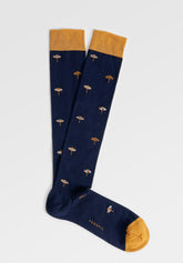 Long Socks in Stretch Mercerized Cotton Beach - Blue Print - C052 fantasia blu | Perofil