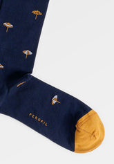 Long Socks in Stretch Mercerized Cotton Beach - Blue Print - C052 fantasia blu | Perofil