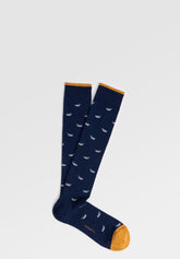 Calza Lunga in Filo di Scozia Elasticizzato Balene - Fantasia Blu - C052 fantasia blu | Perofil