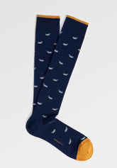Calza Lunga in Filo di Scozia Elasticizzato Balene - Fantasia Blu - C052 fantasia blu | Perofil