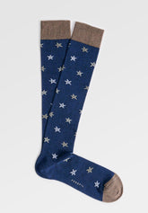 Calza Lunga in Filo di Scozia Elasticizzato Stelle Marine - Fantasia Denim Melange - C137 fantasia denim melange | Perofil