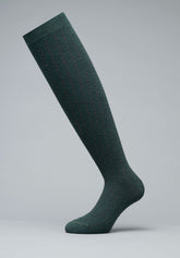 Pinpoint Pattern Cotton and Cashmere Long Socks - Green Mélange and Ruby - C213 verde mel./rubino | Perofil