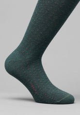Pinpoint Pattern Cotton and Cashmere Long Socks - Green Mélange and Ruby - C213 verde mel./rubino | Perofil