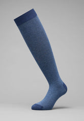 Oxford Pattern Cotton and Cashmere Long Socks - Blue Mélange and Ice - C203 blu mel./ghiaccio | Perofil