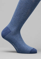 Oxford Pattern Cotton and Cashmere Long Socks - Blue Mélange and Ice - C203 blu mel./ghiaccio | Perofil