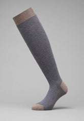 Oxford Pattern Cotton and Cashmere Long Socks - Safari Mèlange e Blue - C210 safari mel./blu | Perofil