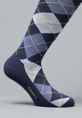 Winter Cotton Diamond Bi-Pack Long Socks - Blue Mélange Print - C144 fantasia blu melange | Perofil