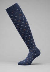 Cotton and Cashmere Tie-Pattern Long Socks - Blue Print - C052 fantasia blu | Perofil