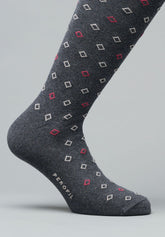 Cotton and Cashmere Tie-Pattern Long Socks - Anthracite Mélange Print - C139 fantasia antracite melange | Perofil