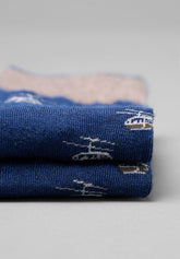 Winter Cotton Cable Car Short Socks - Blue Mélange Print - C144 fantasia blu melange | Perofil