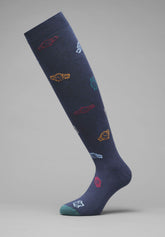 Winter Cotton Clock Pattern Long Socks - Blue Mélange Print - C144 fantasia blu melange | Perofil