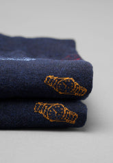 Winter Cotton Clock Pattern Long Socks - Blue Mélange Print - C144 fantasia blu melange | Perofil