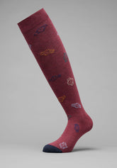 Winter Cotton Clock Pattern Long Socks - Ruby Mélange - C040 fantasia rubino mel | Perofil