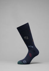 Winter Cotton Clock Pattern Short Socks - Blue Mélange Print - C144 fantasia blu melange | Perofil