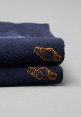 Winter Cotton Clock Pattern Short Socks - Blue Mélange Print - C144 fantasia blu melange | Perofil