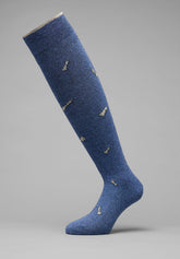 Winter Cotton Check Pattern Long Socks - Blue Mélange Print - C144 fantasia blu melange | Perofil