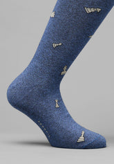 Winter Cotton Check Pattern Long Socks - Blue Mélange Print - C144 fantasia blu melange | Perofil