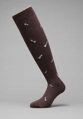 Winter Cotton Check Pattern Long Socks - Coffee - C218 fantasia caffe' melange | Perofil