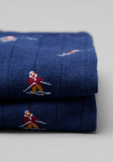 Winter Cotton Ski Pattern Long Socks - Denim Print - C140 fantasia denim | Perofil