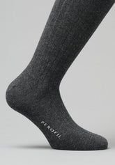 Ribbed Viscose and Cashmere Short Socks - Anthracite Mélange - C081 antracite melange | Perofil