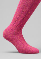Ribbed Merino Wool and Silk Long Socks - Ruby Mélange - C018 rubino melange | Perofil