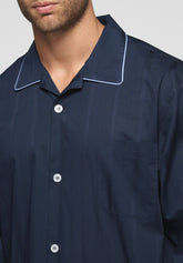 Pigiama Lungo con Bottoni in Tela di Cotone Atene - Blu - 0023 blu | Perofil