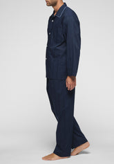 Pigiama Lungo con Bottoni in Tela di Cotone Atene - Blu - 0023 blu | Perofil