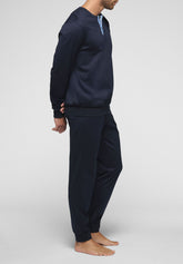 Long Pyjamas Double Mercerized Cottone with cuffs Venezia - Blue - 0023 blu | Perofil