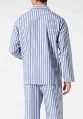 Long Open Pyjamas with Collar in Lyocell - Denim Stripe Print - 2105 riga denim | Perofil