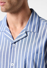 Long Open Pyjamas with Collar in Lyocell - Denim Stripe Print - 2105 riga denim | Perofil